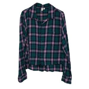 BP Green  and pink plaid button down flannel shirt